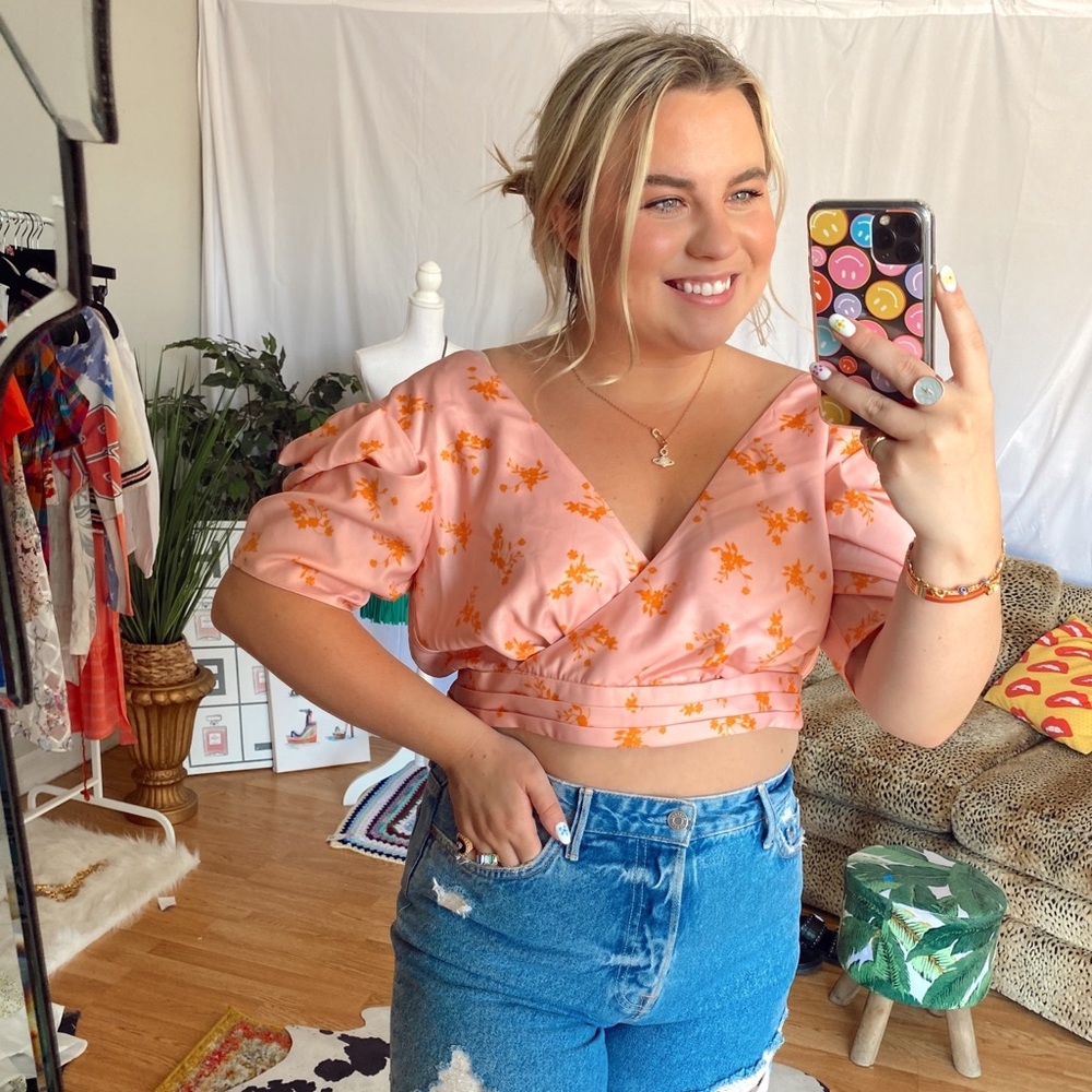 keepsake the label pink orange floral crop top